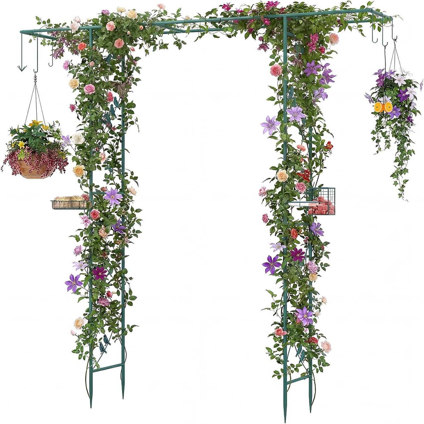 213cm Garden Arbor Feeding Station with Water Bowl and Mesh Tray