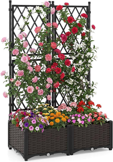 Garden Planter with Trellis, Weather-Resistant Trough Grow Box
