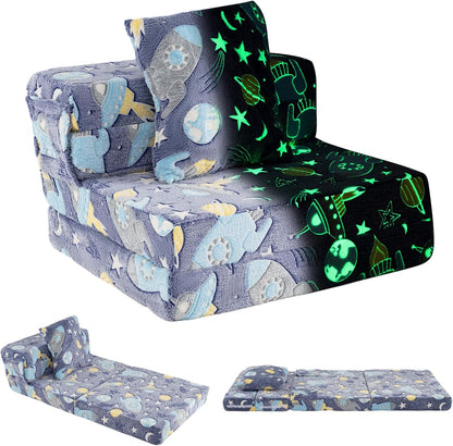 Glow In the Dark Kids Couch with Washable Zippered Covers and Extra Pillow