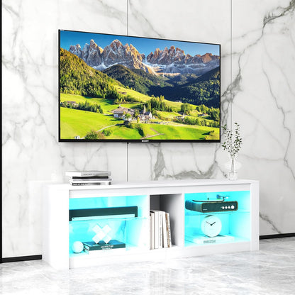 LED TV Stand for 65 Inch TVs, Wooden TV Cabinet Media Entertainment Center with RGB LED Lights and Adjustable Tempered Glass Shelves