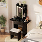 Small Dressing Table with 3-Color LED Lights Mirror and Stool