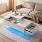 Lift Up Top Coffee Table with LED Lights, High Gloss Lifting Cocktail Center Table