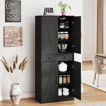 183cm Tall Kitchen Pantry with 4 Barn Doors and 3 Adjustable Shelves