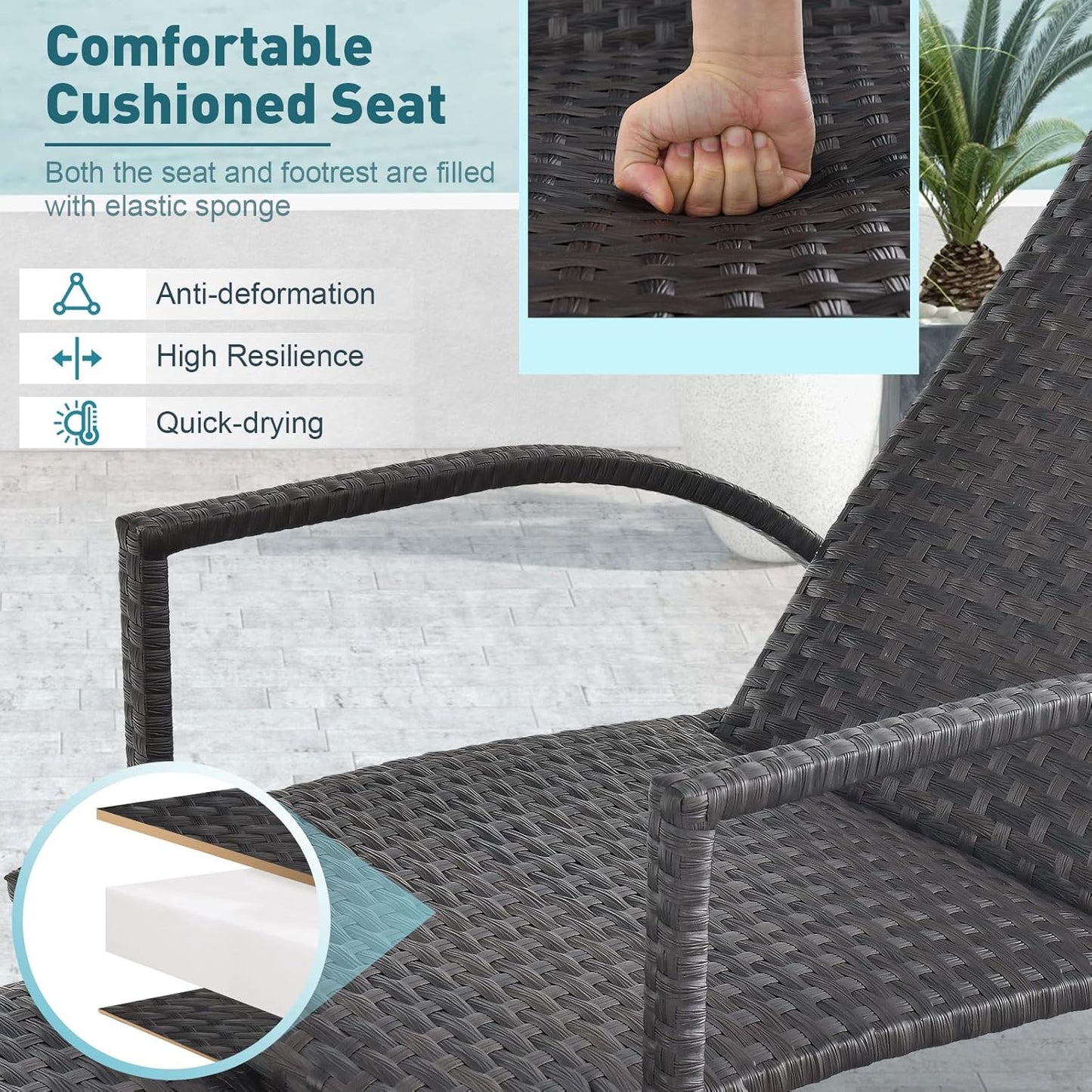 Patio Chaise Lounge with 5-Level Adjustable Backrest