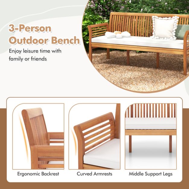 3 Person Porch Bench with High Backrest and Seat Cushion