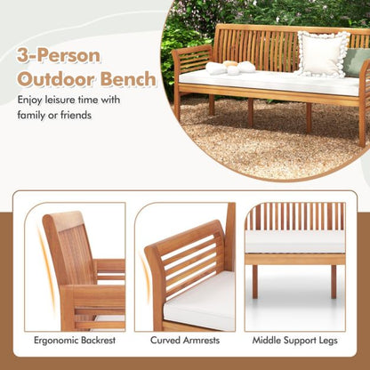 3 Person Porch Bench with High Backrest and Seat Cushion