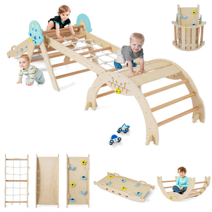 Wooden Montessori Climbing Set with Climbing Rope and Ladder