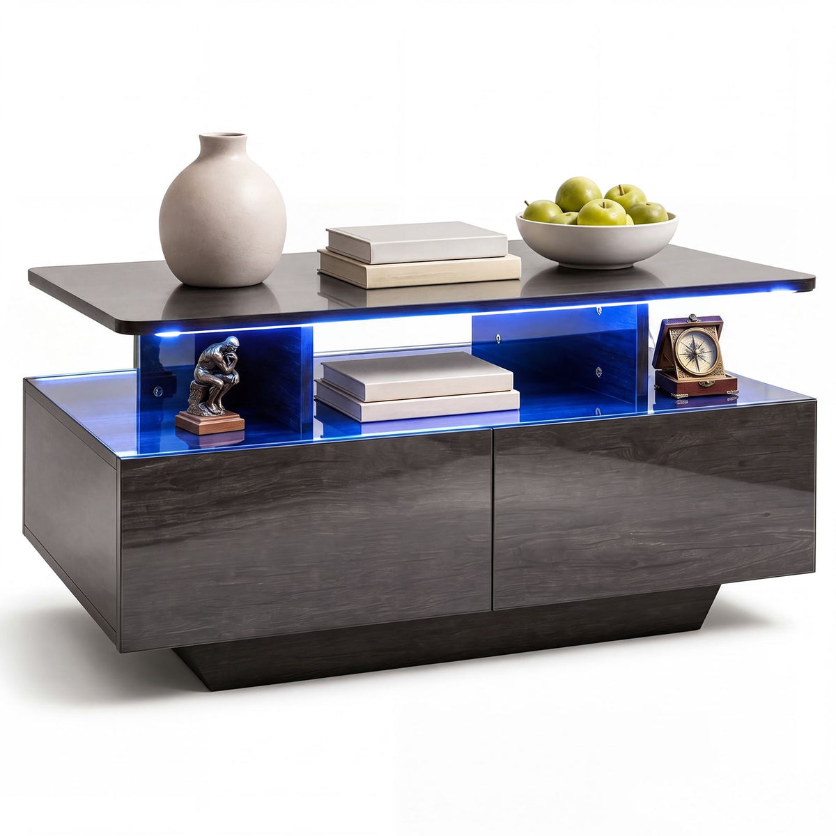 90 CM High LED Coffee Table with 2 Storage Drawers and 20-Color LED Lights