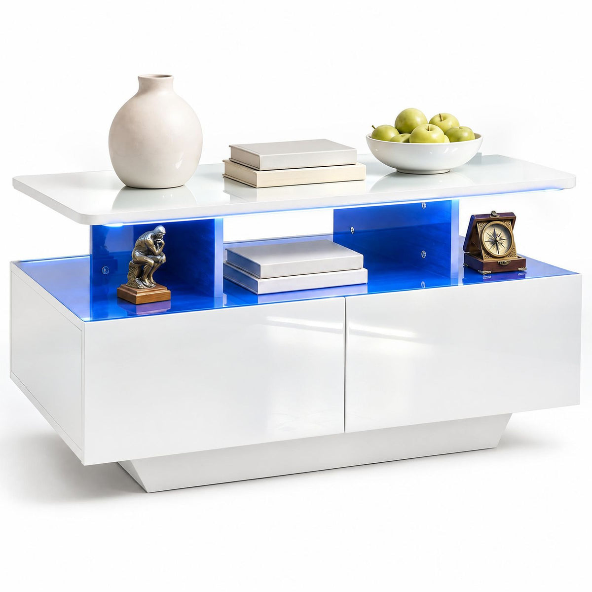 90 CM High LED Coffee Table with 2 Storage Drawers and 20-Color LED Lights