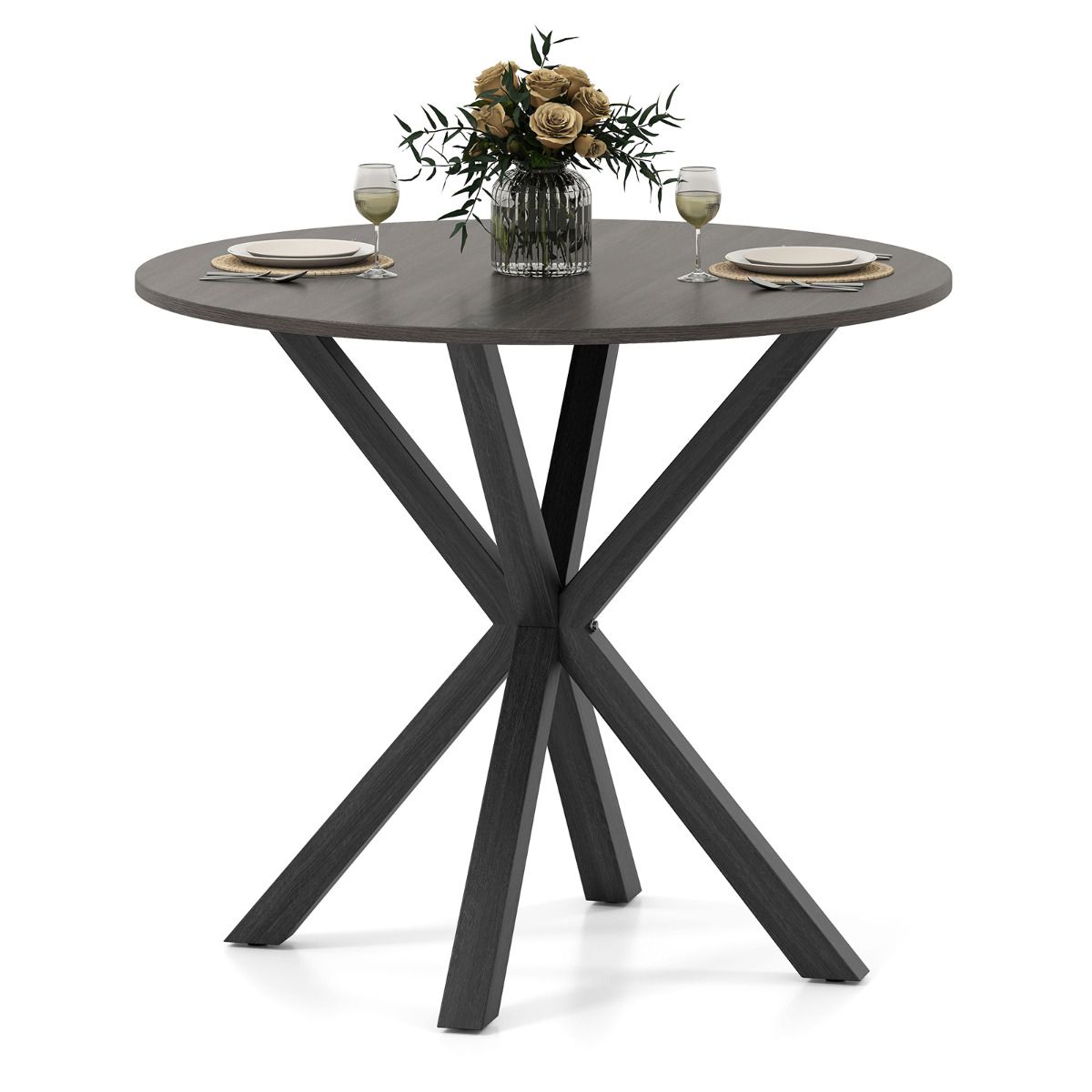 90CM Wood Dining Table with Intersecting Pedestal Base