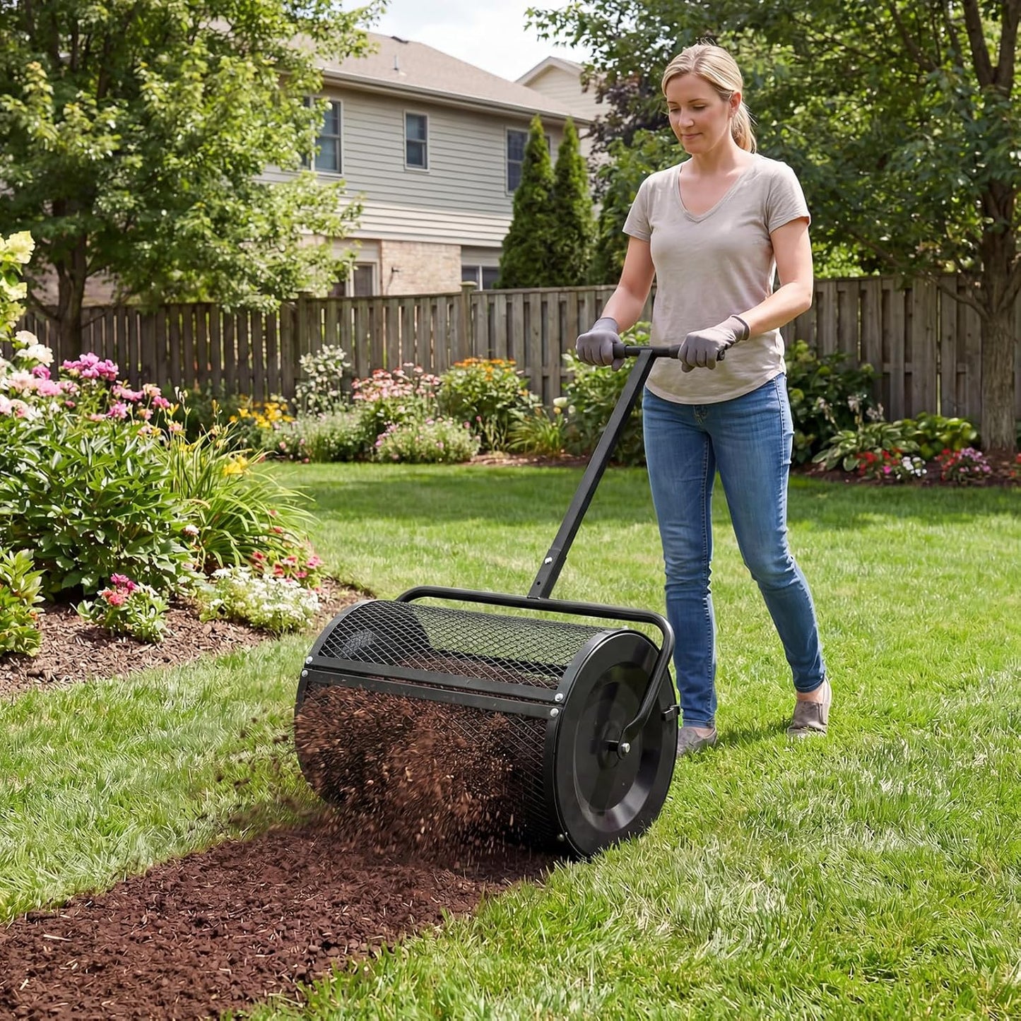 GiantexUK 27’’ Compost Spreader, Peat Moss Seeding Manure Fertiliser Garden Spreader Roller