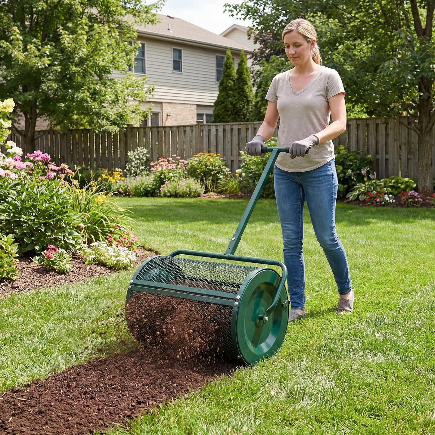 GiantexUK 27’’ Compost Spreader, Peat Moss Seeding Manure Fertiliser Garden Spreader Roller