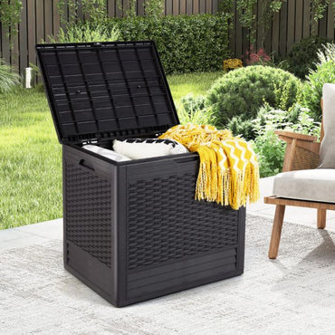 96 L Outdoor Storage Box with Rattan Patterns and Lockable Lid