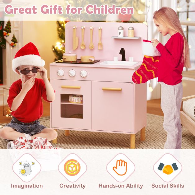 Toddler Pretend Play Kitchen with Light up Stove and Cooking Sounds