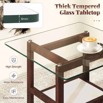 2-Tier End Table with Storage Shelf and Rubber Wood Frame