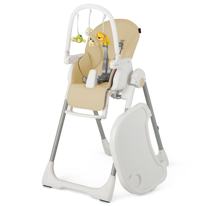 Foldable Reclining Infants High Chair with Removable Double Trays