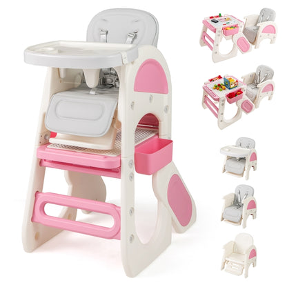 Convertible Baby High Chair with Double-layer Tray and Adjustable Backrest