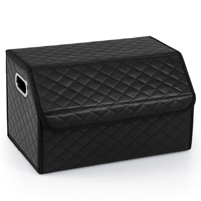 Leather Car Trunk Organizer with Lid Removable Divider and Large Capacity
