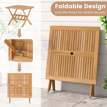 Acacia Wood Folding Table 90CM Patio Dining Table with Slatted Tabletop