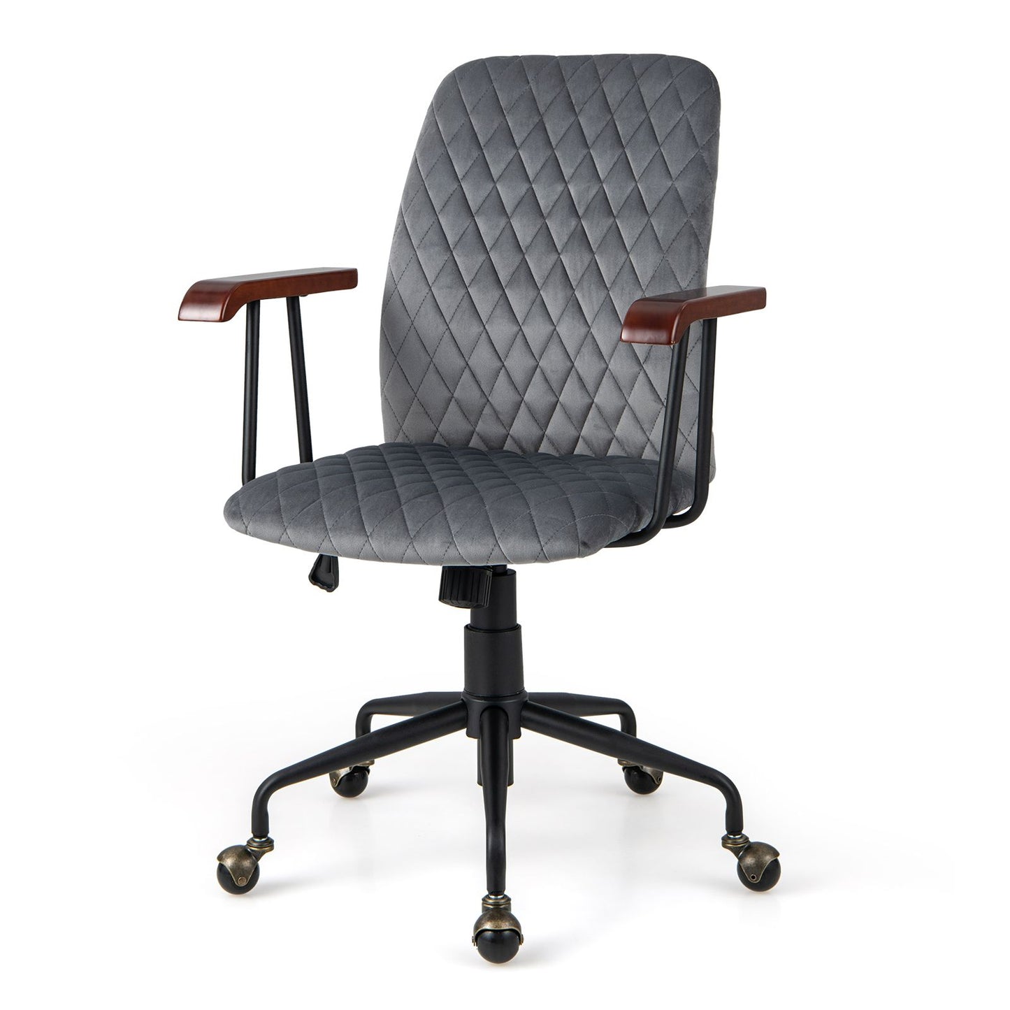 Velvet Office Chair, Ergonomic Swivel Computer Desk Chair with Rubber Wood Armrests
