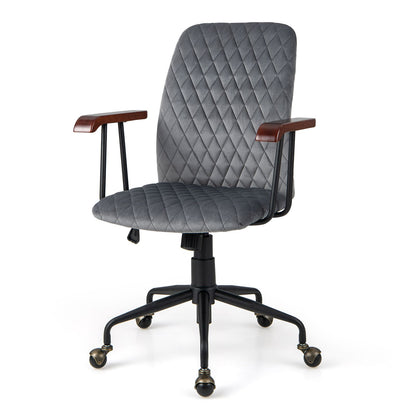 Velvet Office Chair, Ergonomic Swivel Computer Desk Chair with Rubber Wood Armrests