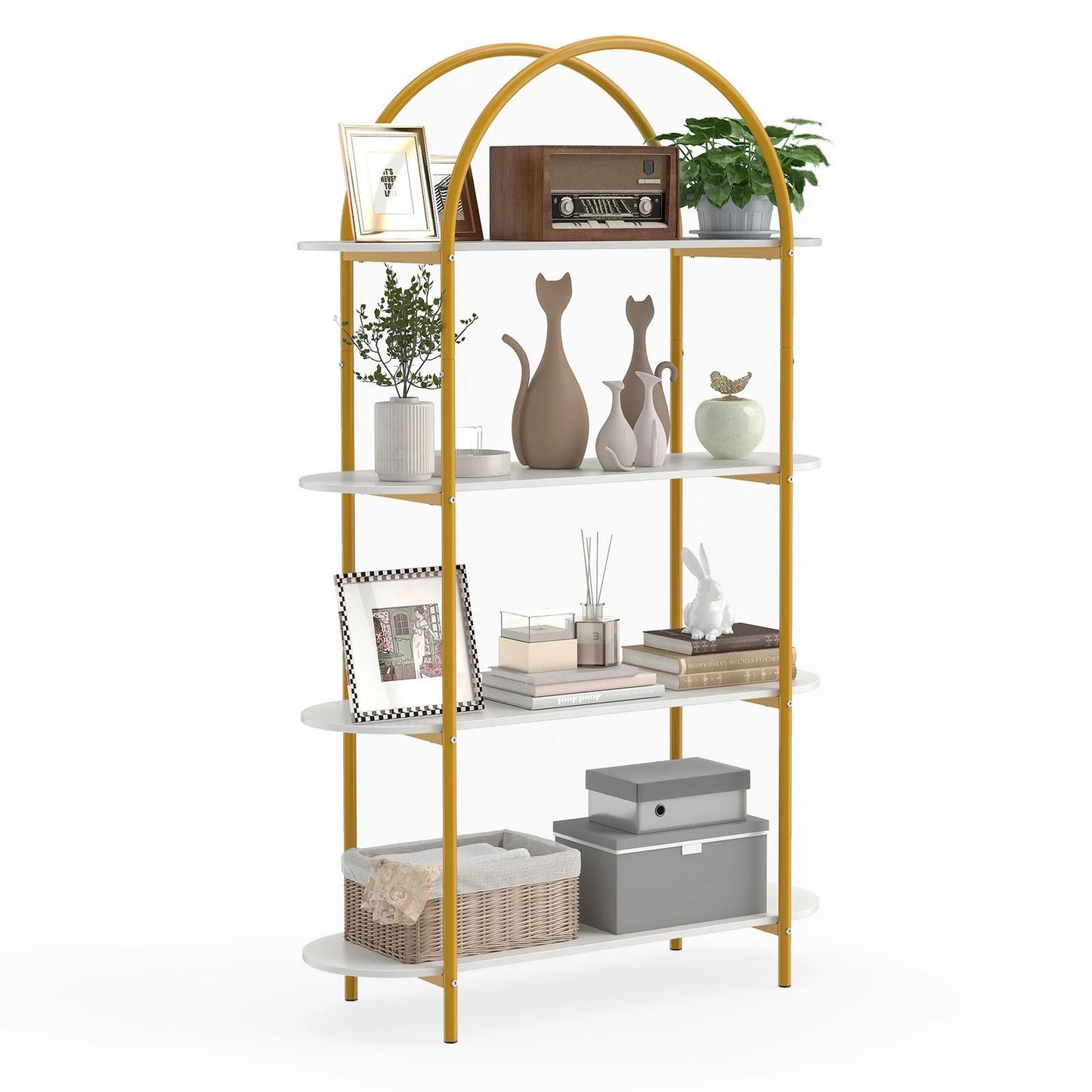 4-Tier Arched Bookshelf, 156cm Metal Frame Bookcase Shelving Unit