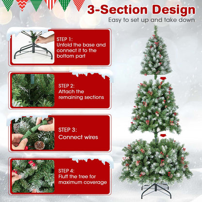 195cm Artificial Xmas Tree with 909 PVC Branch Tips and 420 Warm White LED Lights