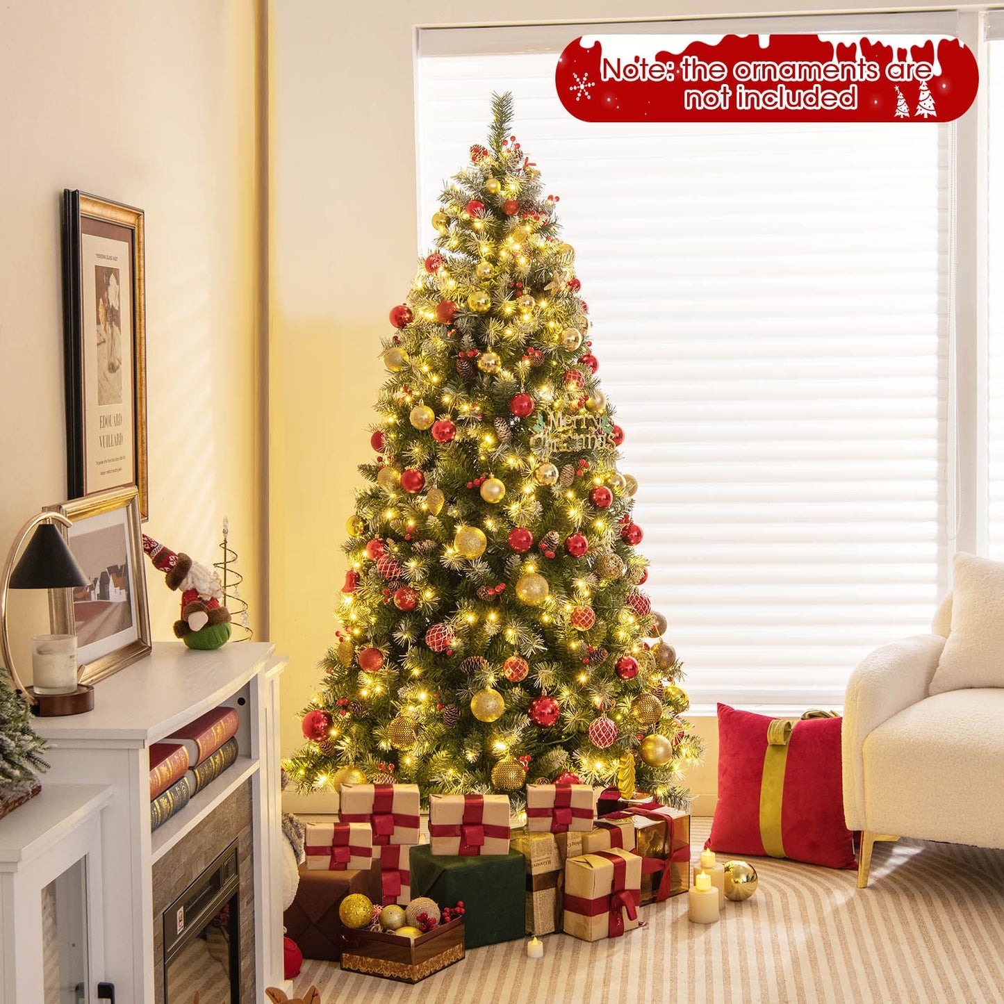 195cm Artificial Xmas Tree with 909 PVC Branch Tips and 420 Warm White LED Lights