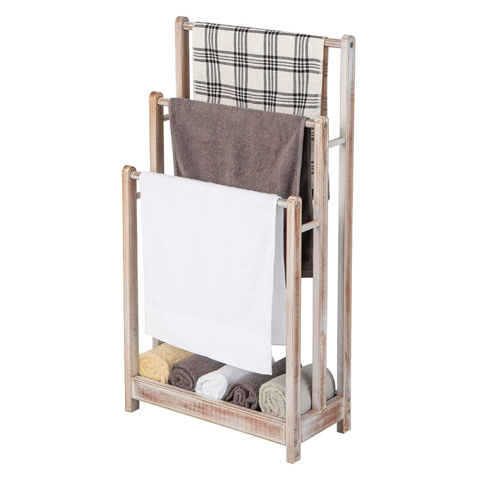 Freestanding Bathroom Towel Rail with Bottom Shelf and Anti-toppling Device