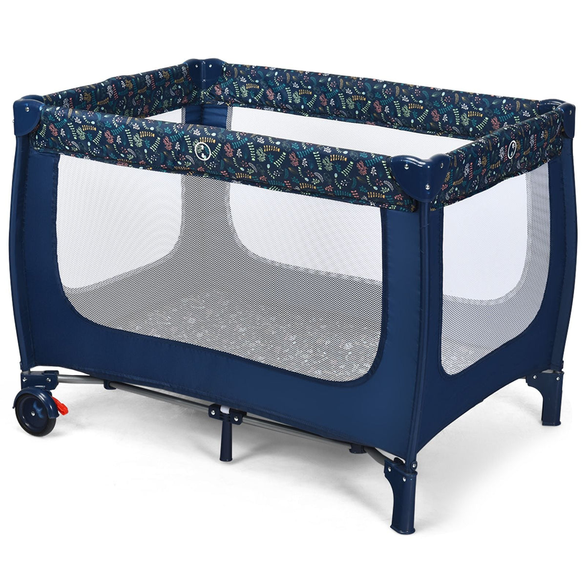 2-in-1 Foldable Baby Playpen with Lockable Wheels and Mattress