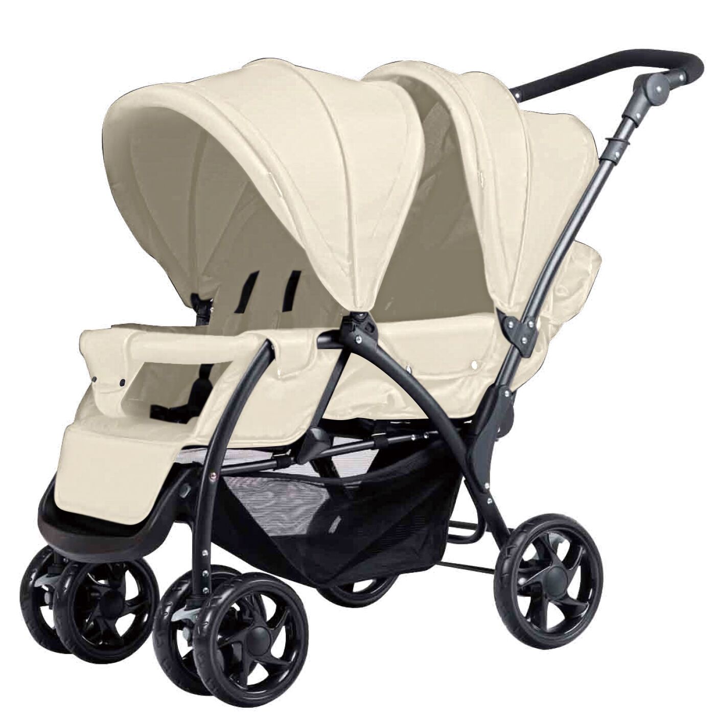 Foldable Twin Tandem Stroller with Adjustable Backrest