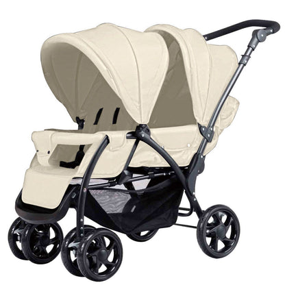 Foldable Twin Tandem Stroller with Adjustable Backrest
