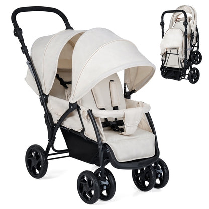 Foldable Twin Tandem Stroller with Adjustable Backrest