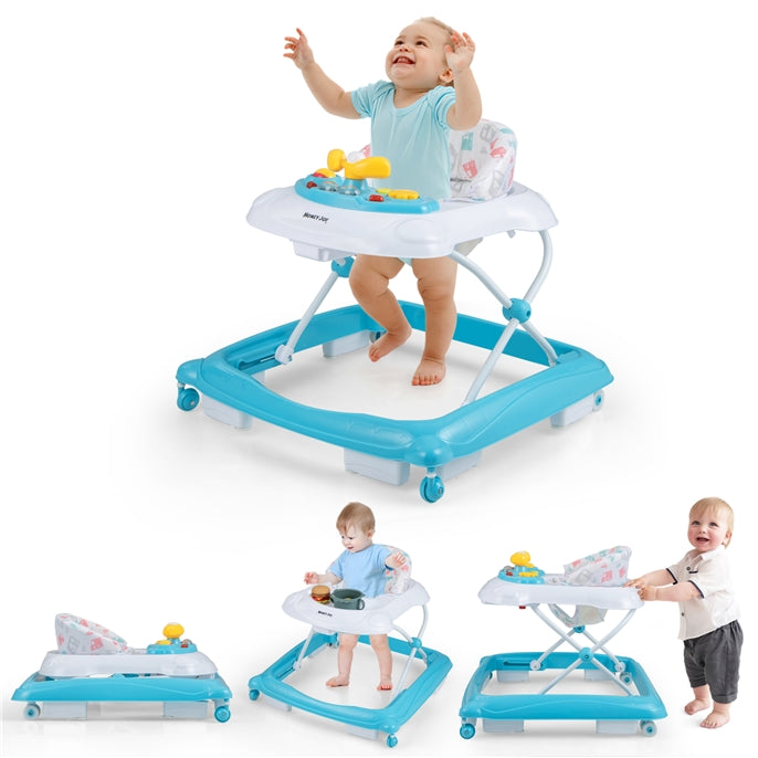 5 in 1 Baby Walker Foldable Push Along Walkers with Adjustable Height