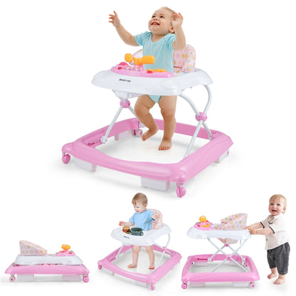 5 in 1 Baby Walker Foldable Push Along Walkers with Adjustable Height