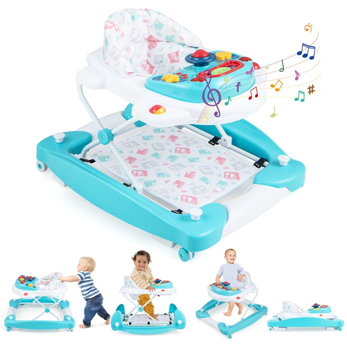 6 in 1 Baby Walker Foldable Push Along Walkers with 3 Adjustable Heights