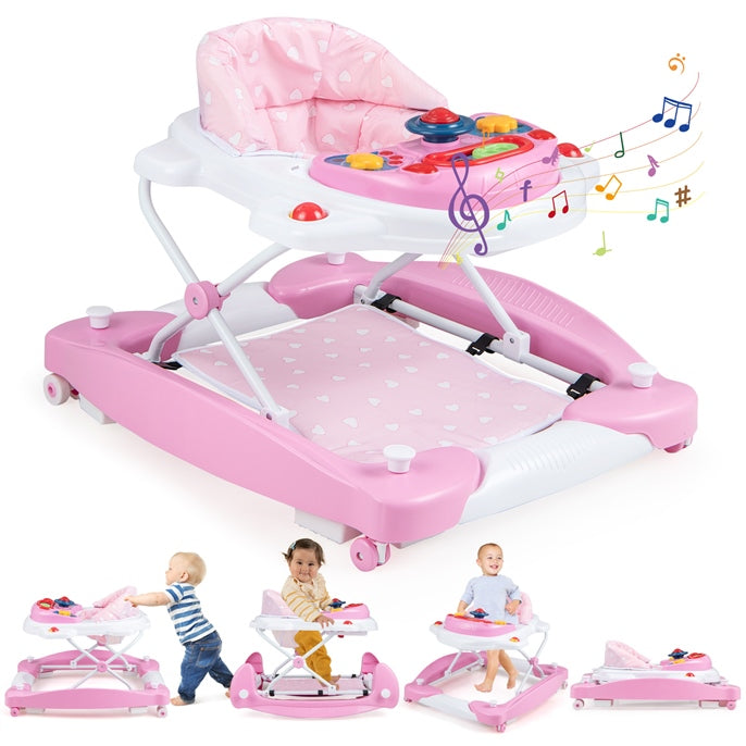 6 in 1 Baby Walker Foldable Push Along Walkers with 3 Adjustable Heights