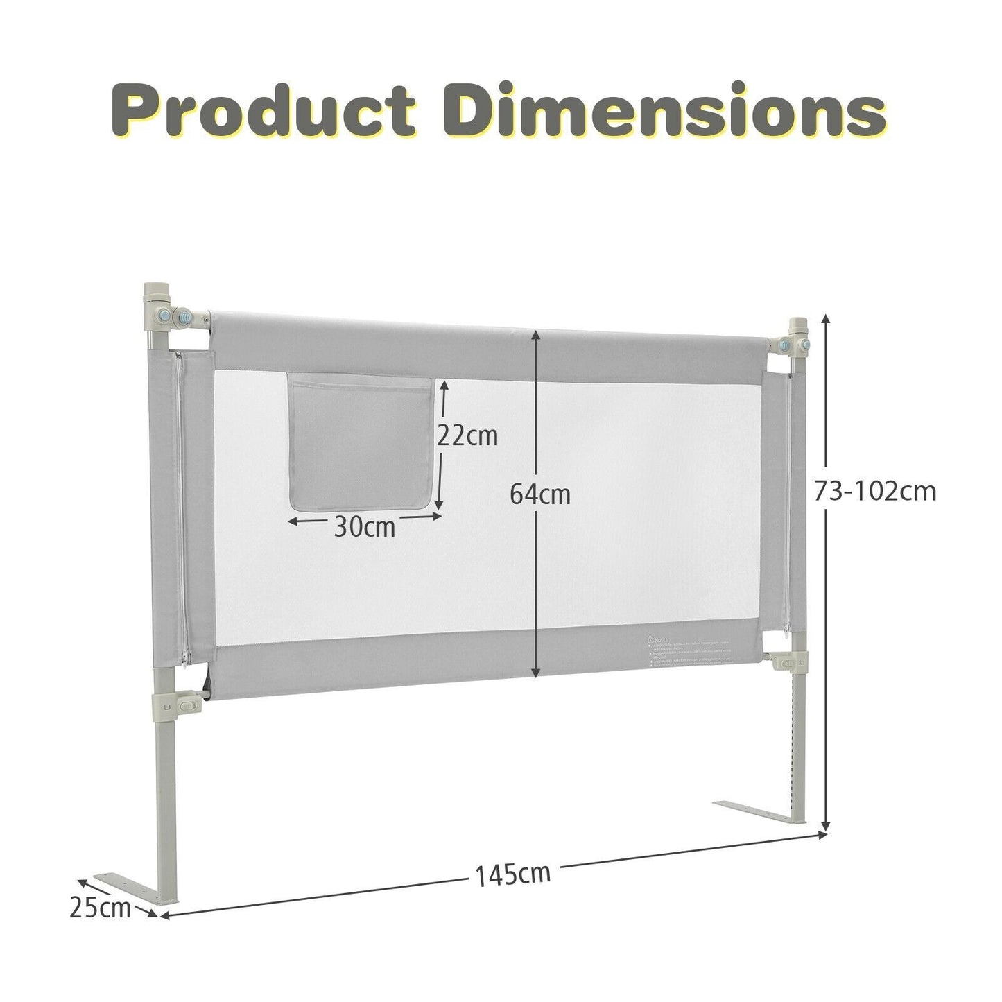 Bed Rail, Height Adjustable Toddler Protection Guard with Storage Pocket and Double Safety Lock