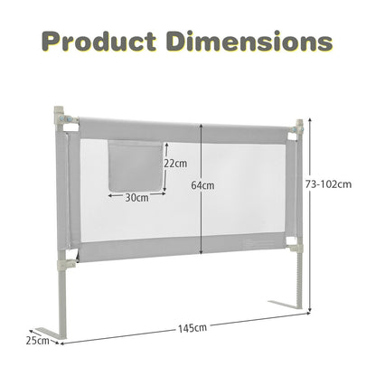 Bed Rail, Height Adjustable Toddler Protection Guard with Storage Pocket and Double Safety Lock