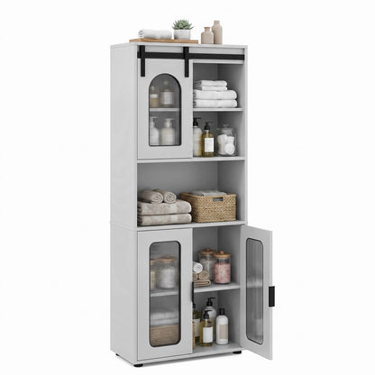 Bathroom Floor Cabinet with Shelves and Sliding Barn Door