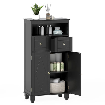 Bathroom Floor Cabinet, Freestanding Wooden Storage Cupboard with 2 Doors