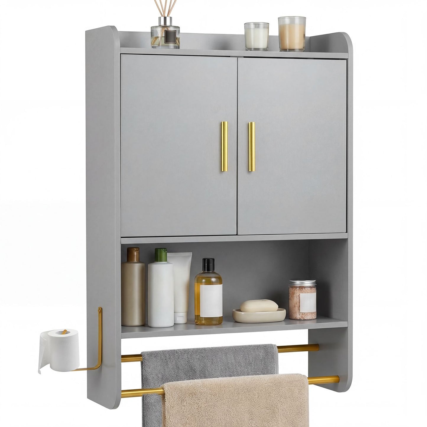 Bathroom Wall Cabinet with Open Shelves and Adjustable Shelf