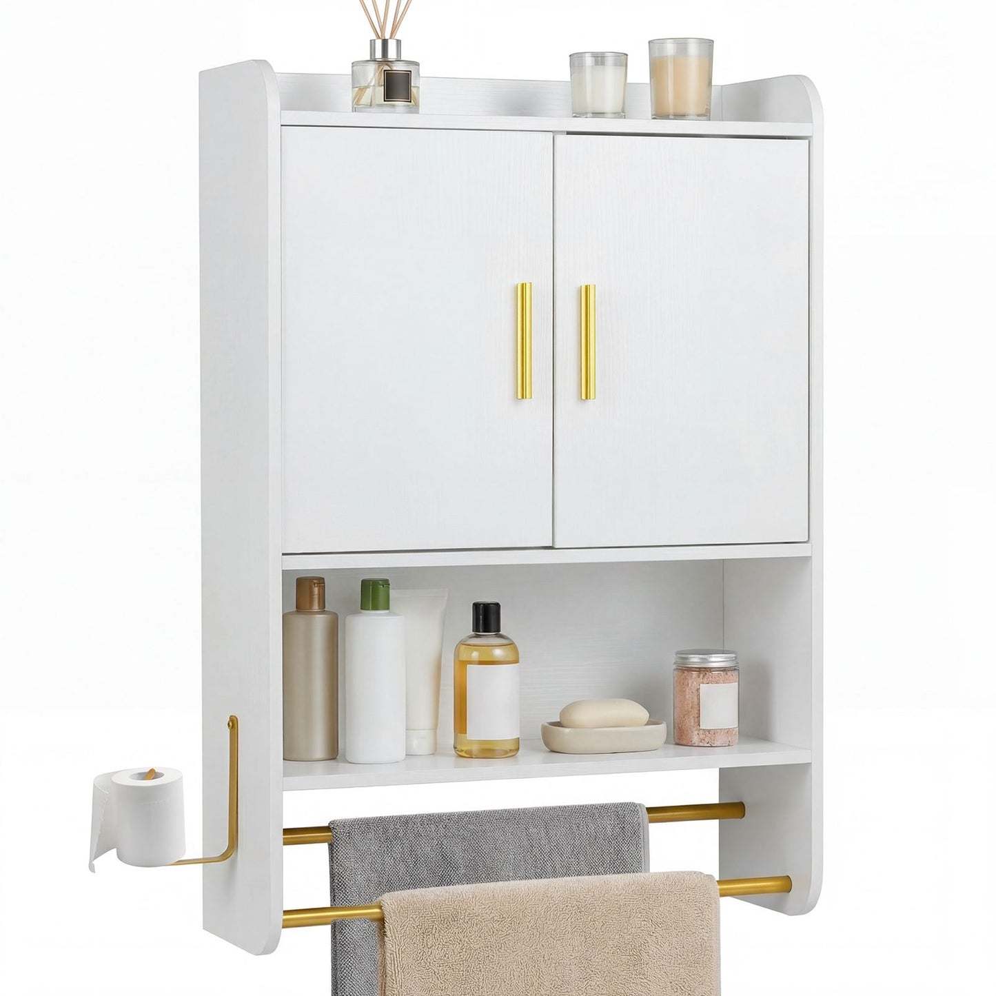 Bathroom Wall Cabinet with Open Shelves and Adjustable Shelf