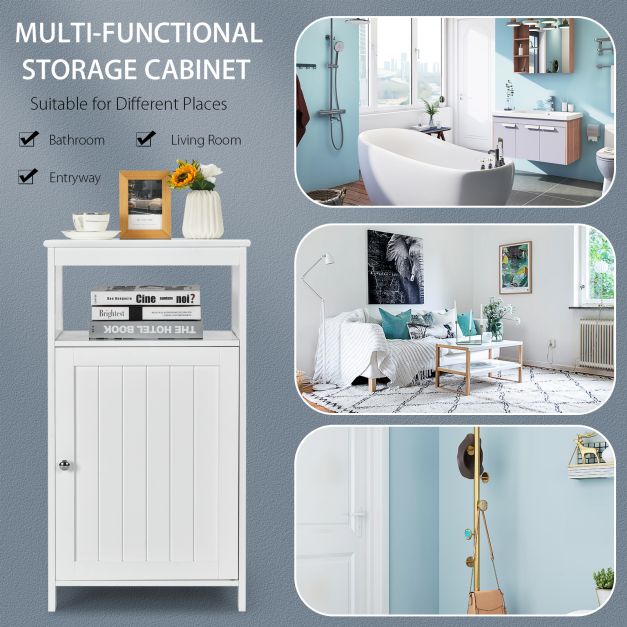 Freestanding Bathroom Floor Cabinet with Single Door and Adjustable Shelf