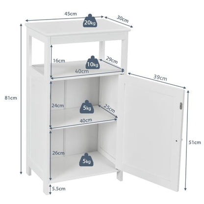 Freestanding Bathroom Floor Cabinet with Single Door and Adjustable Shelf