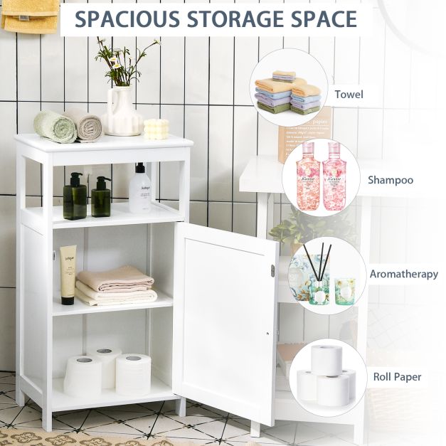 Freestanding Bathroom Floor Cabinet with Single Door and Adjustable Shelf