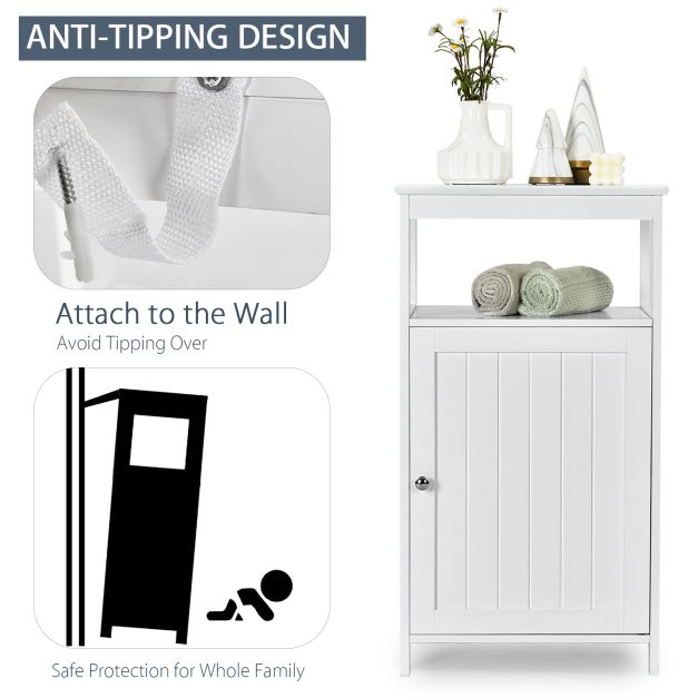 Freestanding Bathroom Floor Cabinet with Single Door and Adjustable Shelf