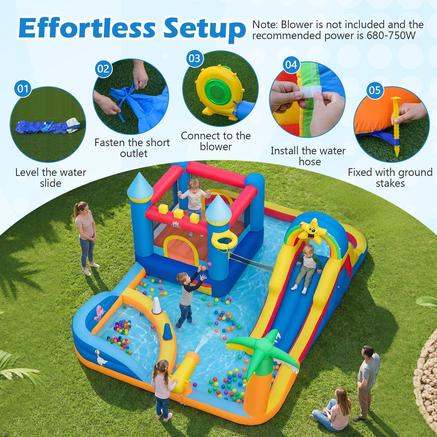 Beach-Themed Inflatable Water Slide with Climbing Wall