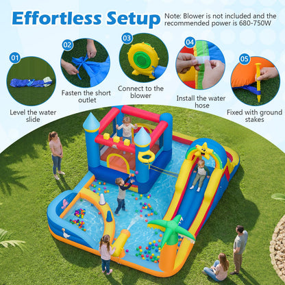 Beach-Themed Inflatable Water Slide with Climbing Wall