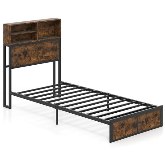 Bed Frame with Charging Station and Storage Headboard